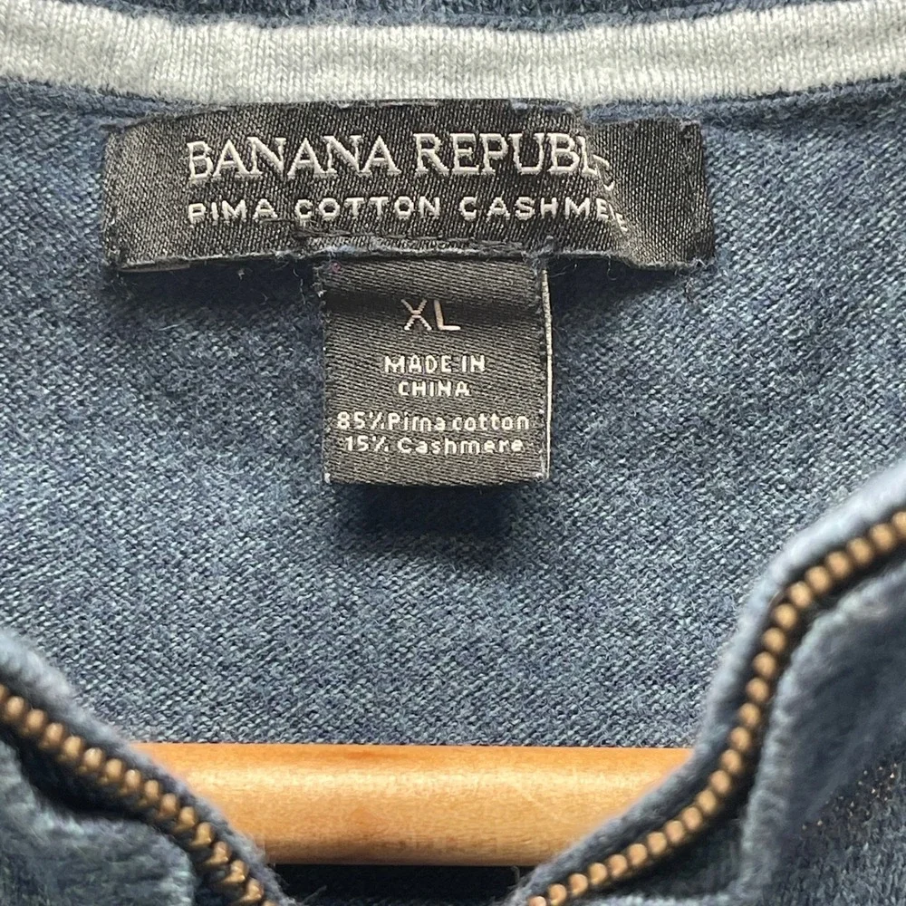 Banana Republic Pima Cotton Cashmere Quarter Zip Mock Neck Sweater Blue Mens XL